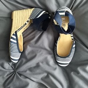 Navy & White stripe espadrille wedge